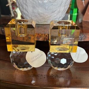 Anthropologie Set of 2 Cut Glass Candle Holders